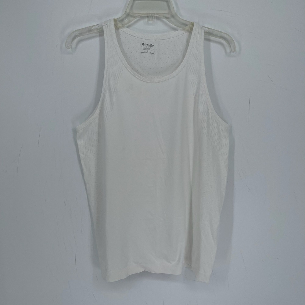 Athleta Women's White Nylon Perforated Mesh Gym Yoga Activewear Tank Top Size L